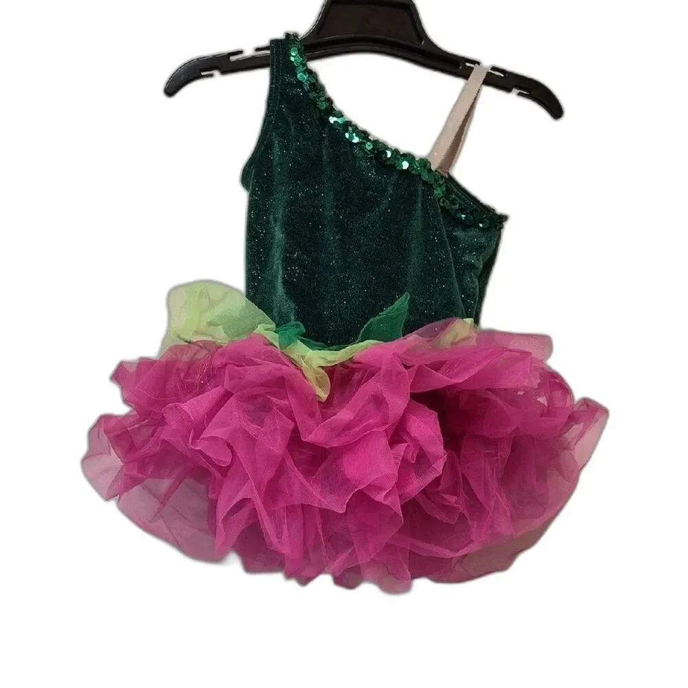 NWOT Fairy Costume Kids 4 Pink Green Ballet Tutu Dress Tinkerbell Pixie Hallowee